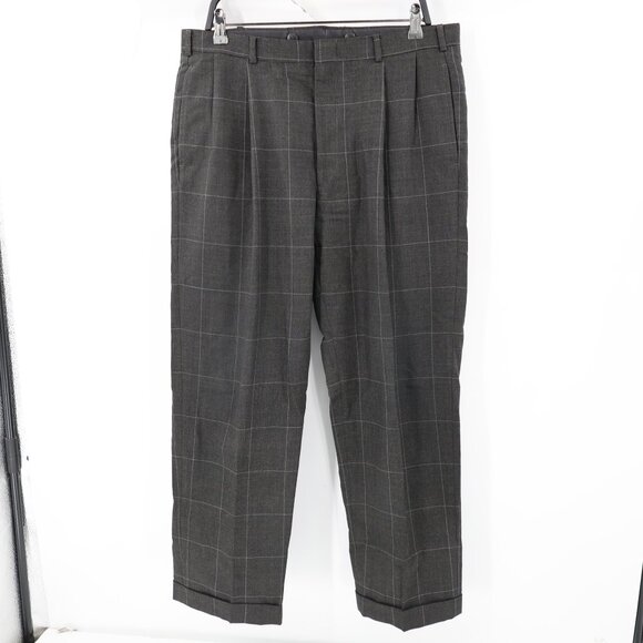 VTG Polo Ralph Lauren Pants Mens 35 L29.5Pleated windowpane plaid gray dress